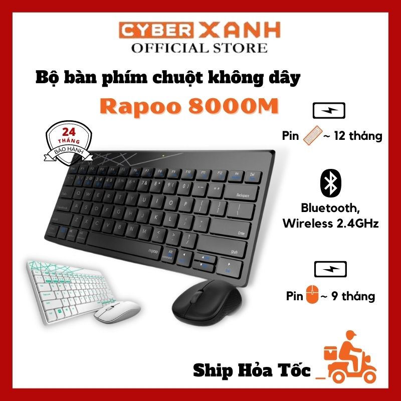 Bàn phím kèm chuột không dây Bluetooth đa chế độ kết nối mọi hệ điều hành Rapoo 8000M  – kết nối 4 thiết bị đồng thời