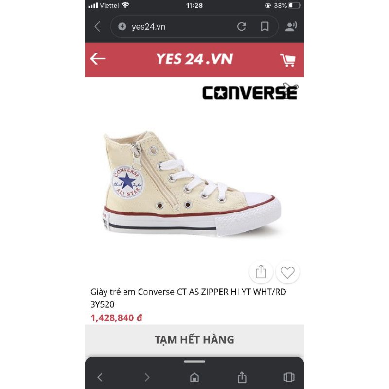 Giày Converse si bé trai/gái size 29