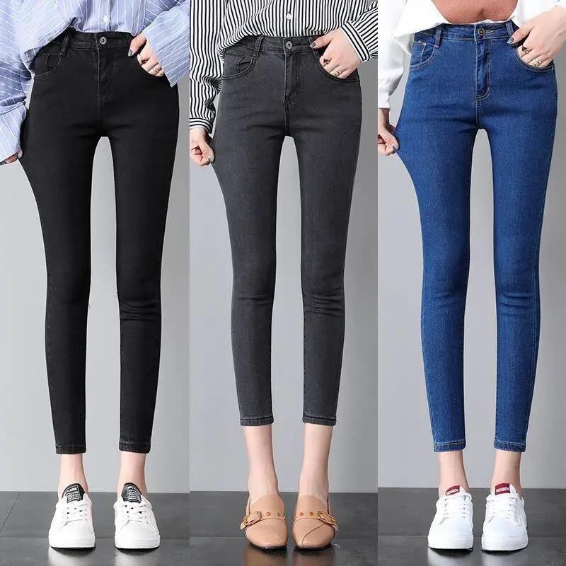 Quần Jeans Đen Lưng Cao Dáng Ngắn 150cm 8 Tấc Thời Trang Mùa Hè Cho Nữ