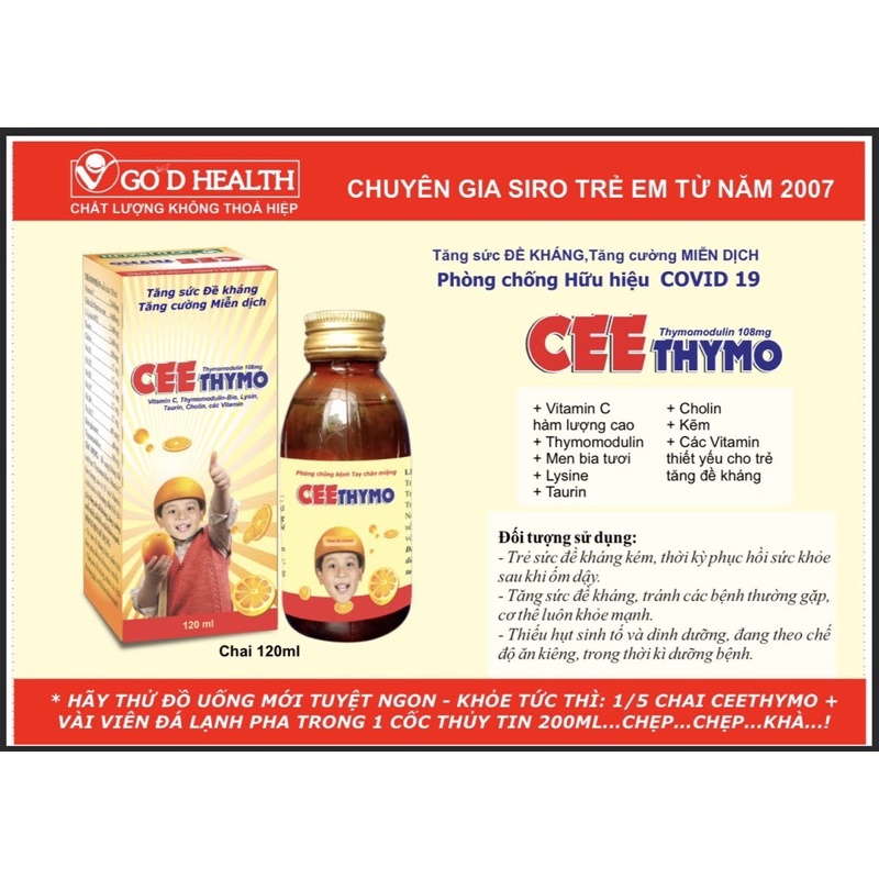 SIRO CEETHYMO CHAI 120ML HỖ TRỢ TĂNG SỨC ĐỀ KHÁNG TĂNG CƯỜNG MIỄN DỊCH CHO BÉ