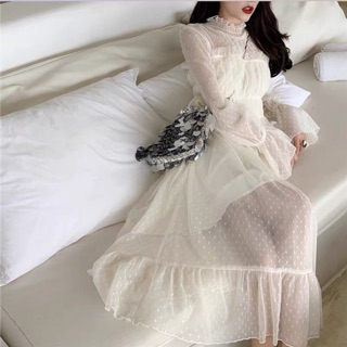 [Hàng oder] Váy ren xoè trắng tiểu thư