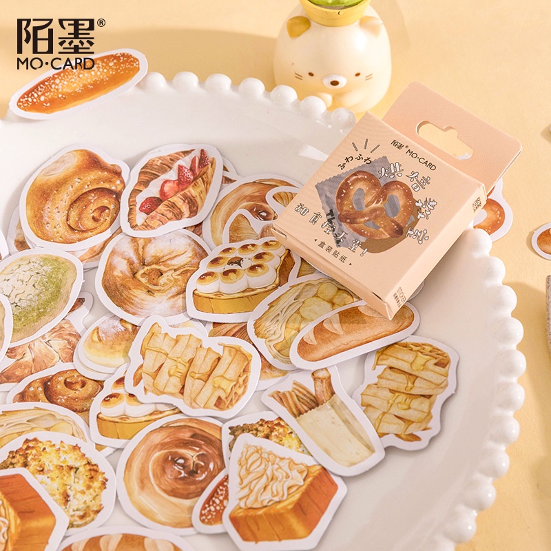 Hộp 46 chiếc sticker BÁNH NGỌT MÀU VÀNG dễ thương vintage dùng trang trí sổ bullet journal, decor thư thiệp