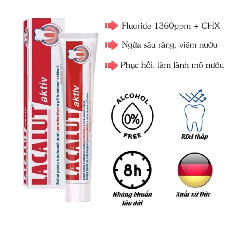 Kem đánh răng Đức Lacalut aktiv 75 ml ⚡ Tặng quà ⚡ Ngừa viêm nướu, chảy máu chân răng