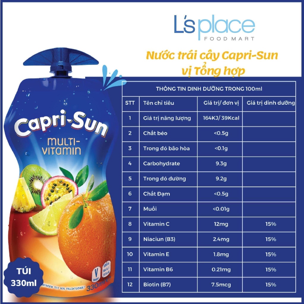 Nước trái cây Capri-sun Đức - thùng 15 bịch 330ml Date 21/5/22