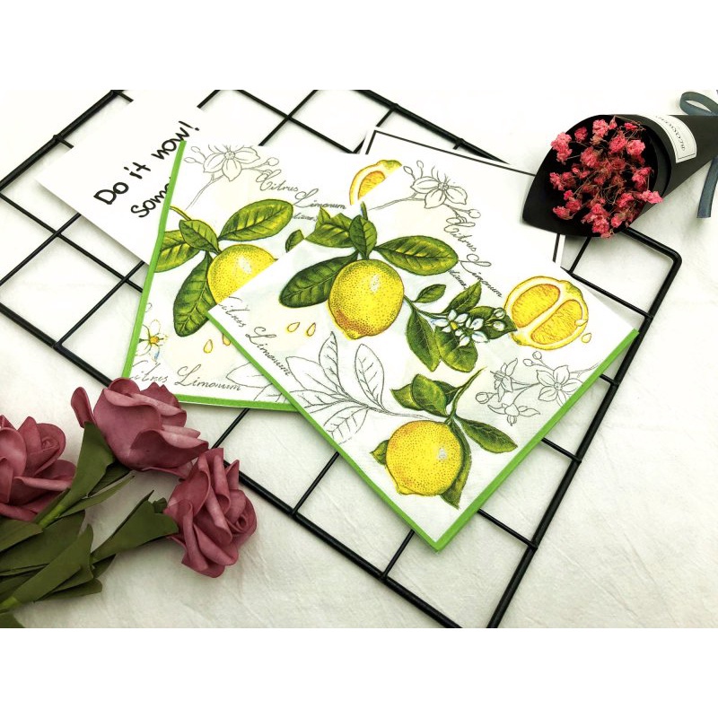 Bộ 20 Khăn Ăn In Hình Quả Chanh Kích Thước 33 * 33cm