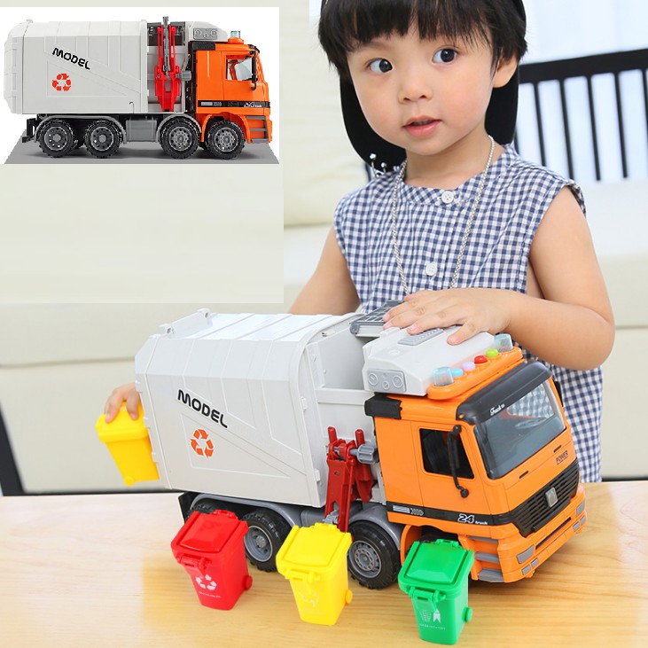 Ô tô chở rác chạy đà cỡ lớn đồ chơi trẻ em  tặng kèm 3 thùng rác