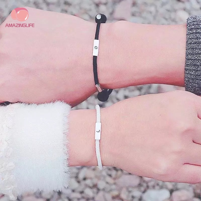 Bộ 2 Vòng Tay Bện Dây Đỏ Mặt Trăng / Mặt Trời Thời Trang Có Thể Điều Chỉnh Cho Cặp Đôi