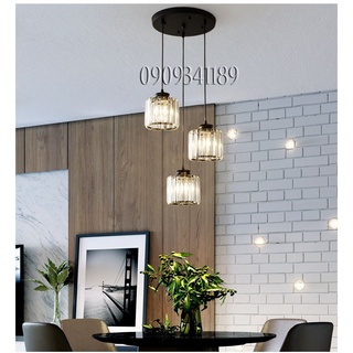 Đèn thả trần - đèn thả bàn ăn bộ 3 chao vàng pha lê trang trí hiện đại - kèm bóng led và đế ốp trần-bảo hành 1 năm