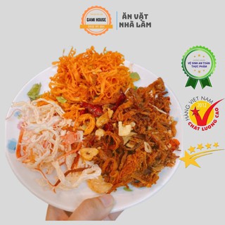 Khô Mix 3 vị Khô Gà, Khô Mực, Khô Heo Hàng Loại 1 Hũ 300g - Đồ Ăn Vặt Nhà Làm