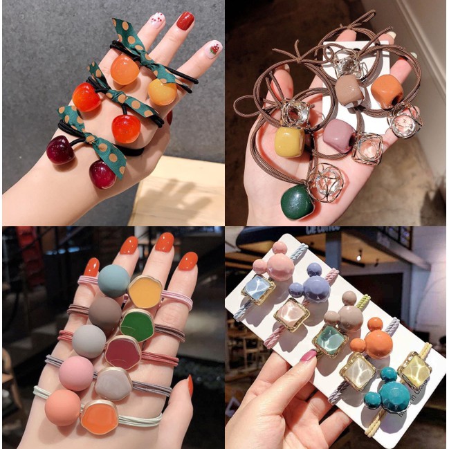 Set 5 dây buộc tóc dây chun cột tóc đính đá phong cách Hàn Quốc
