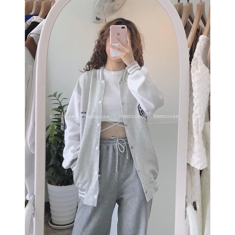 Set áo croptop & quần suông xám