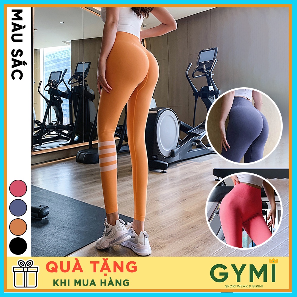 Quần tập ym yoga nữ GYMI QD49 có chun mông dáng legging cạp cao thể thao chất dệt kim co giãn nâng mông