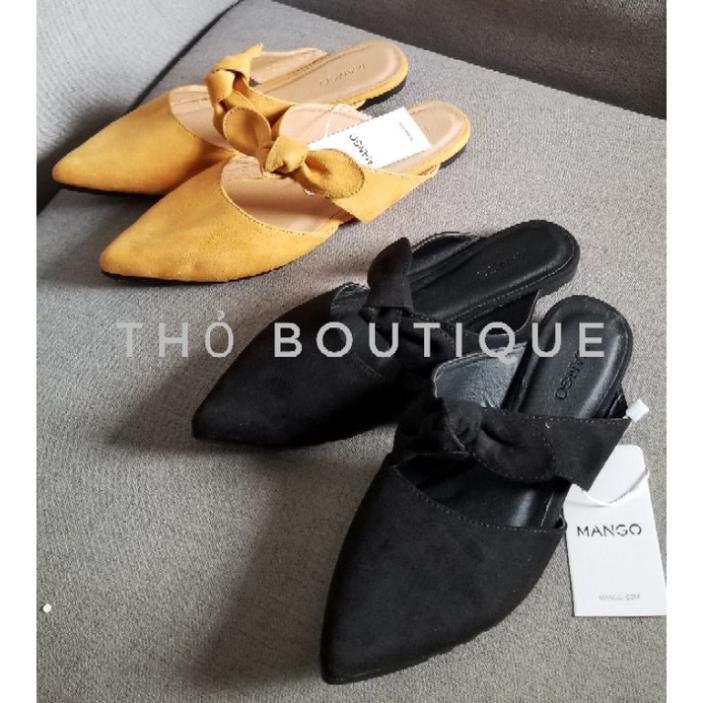 Dép bệt MANGO xuất xịn da lộn nơ đỏ, vàng, be, đen size 37 EXR