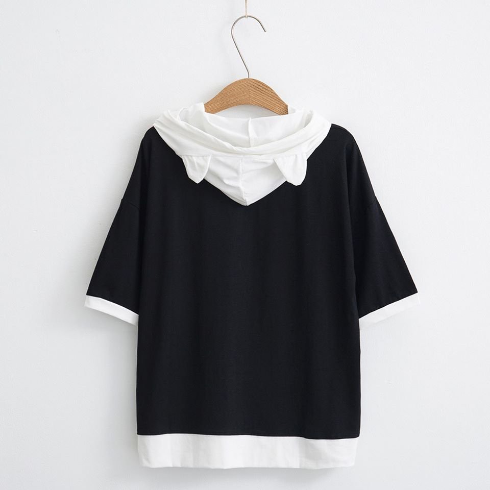 Áo hoodie form rộng phối hai màu đen trắng phong cách hàn quốc