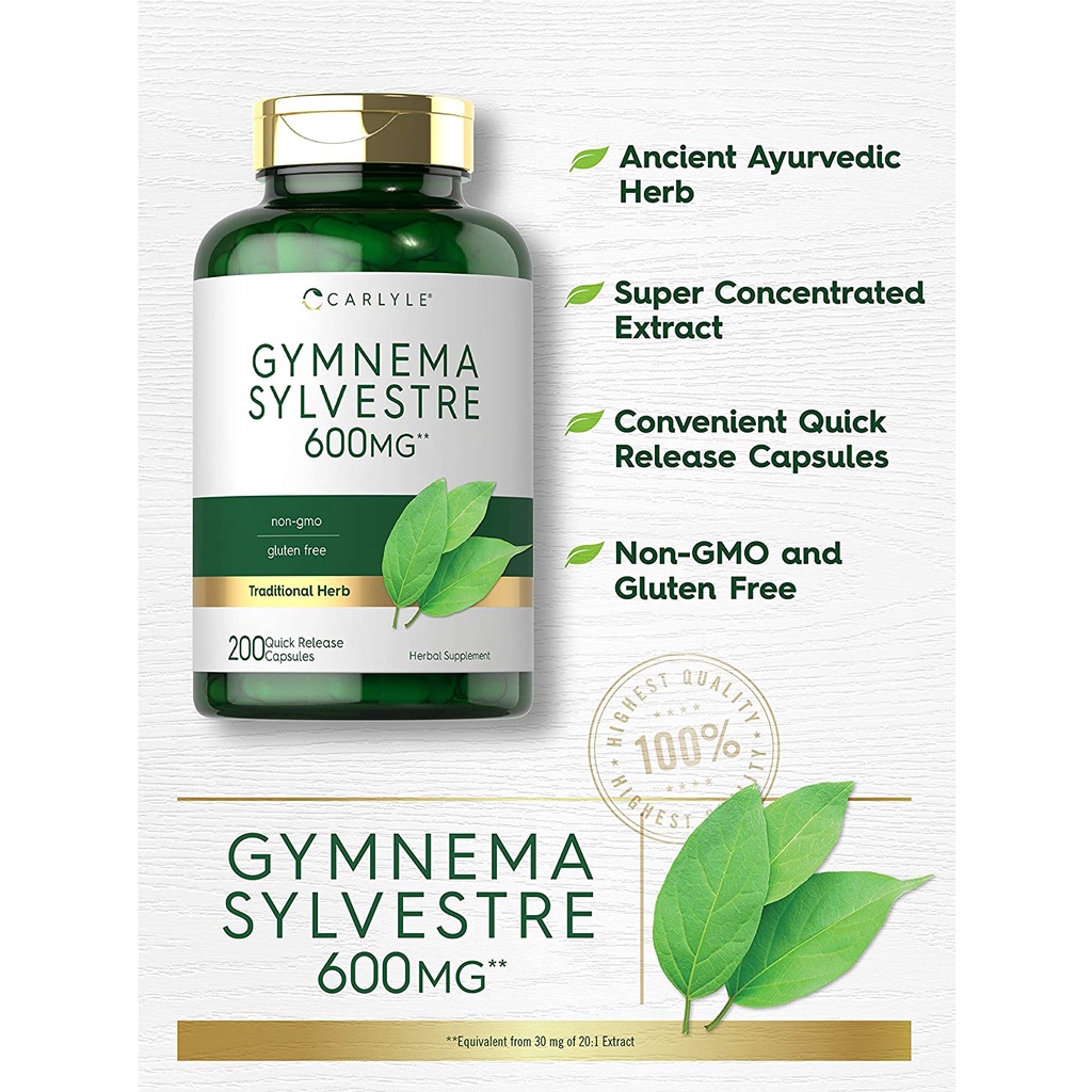 Viên uống hỗ trợ đường huyết, tiểu đường Carlyle Gymnema Sylvestre 600mg 200 viên