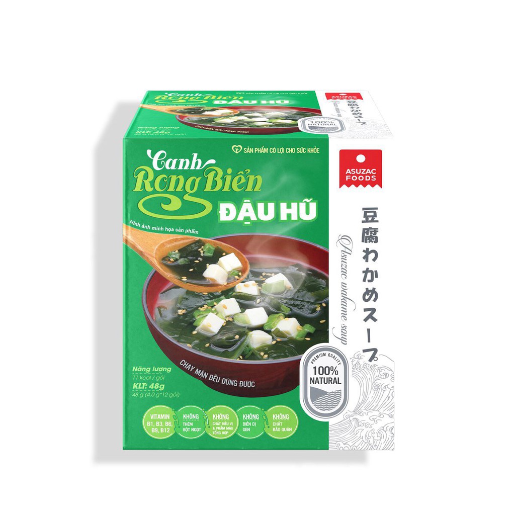 Canh rong biển ăn liền Asuzac đủ 5 vị đậu hũ, tôm, thịt bò, hến, Miso hộp nhỏ  dinh dưỡng, tiện dụng