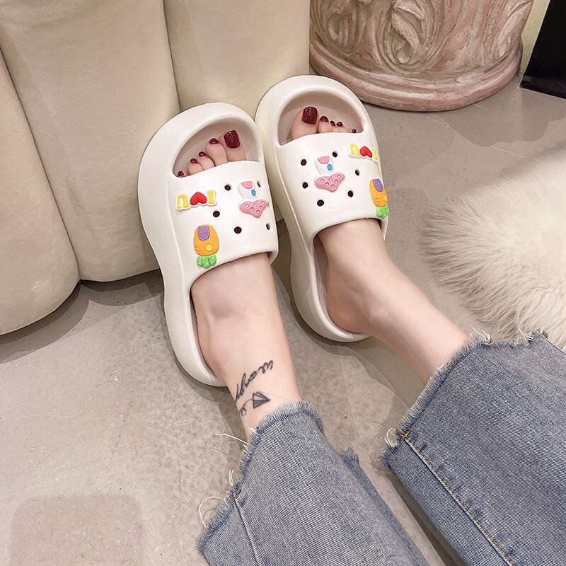 Dép bánh mì nữ đế cao, dép quai ngang kèm sticker dễ thương bản 2022 size 36-40