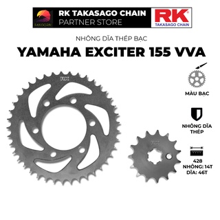 Nhông dĩa rk takasago cho xe máy yamaha exciter 155 vva, chất liệu: thép mạ màu bạc, độ dày nhông dĩa: 428