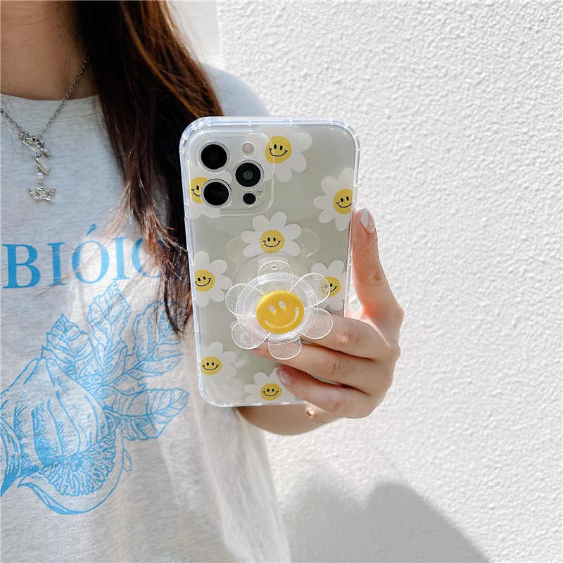 Ốp Điện Thoại TPU Mềm Có Giá Đỡ Hình Hoa Mặt Cười Cho iPhone 11 Pro Max / iPhone12 / iPhone X / iPhone 7 Plus / iPhone 8 / iPhone 6