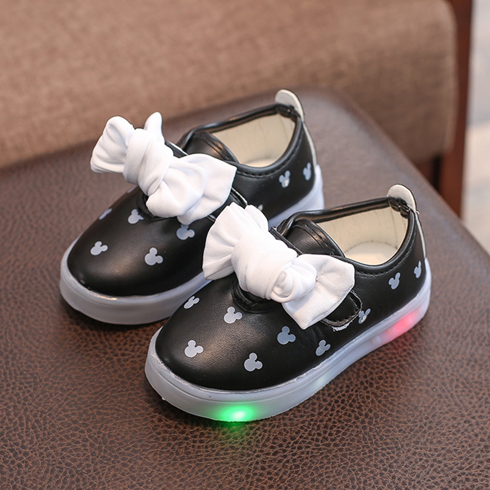 <twicebuy> Fashion Lovely Kids Girls Bowknot LED Light Magic Tape Casual Princess Shoes