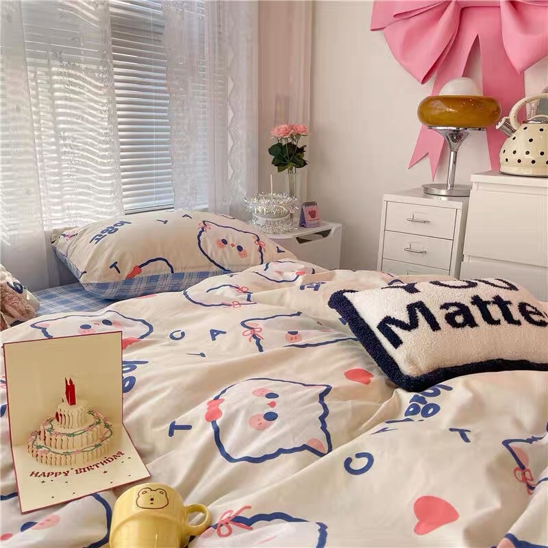 Set Chăn Ga Mặt Mèo Nhật Cotton Living Siêu Yêu (Shinbedding_store)