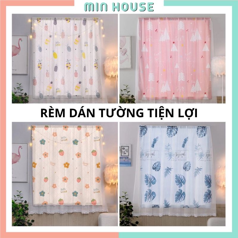 Rèm cửa sổ dán tường 2 lớp họa tiết, rèm trang trí decor phòng ngủ che nắng