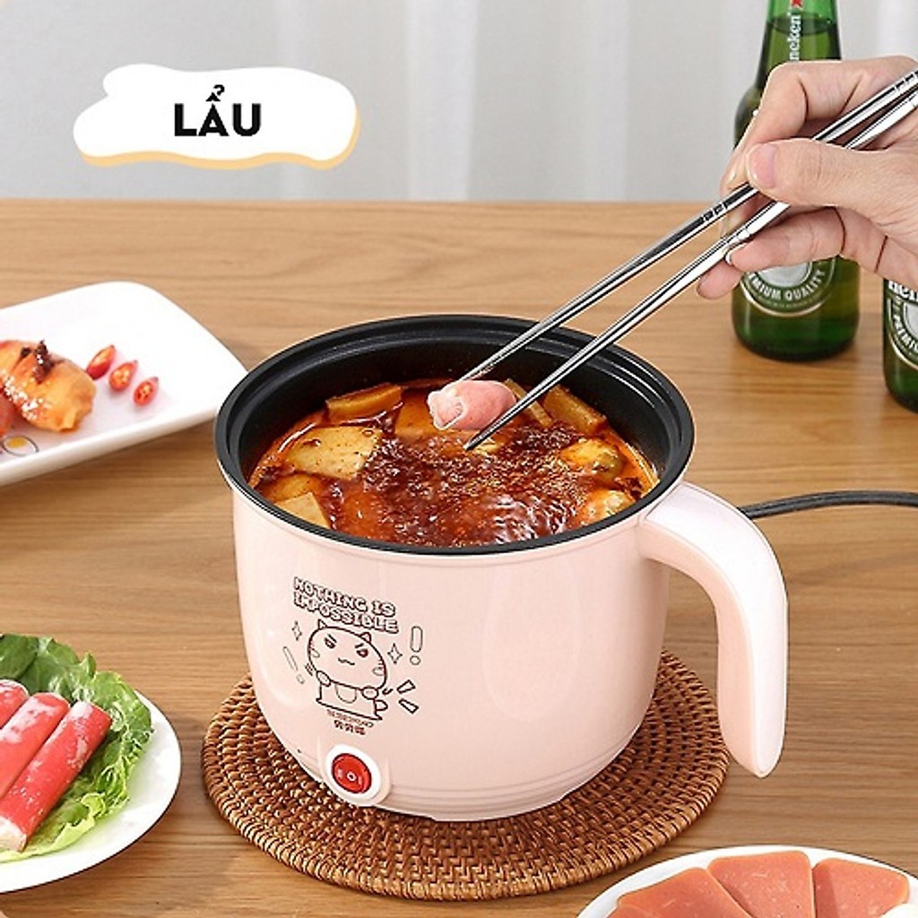 [ Tặng Khăn ] Ca Nấu Mì, Nấu Cơm Đa Năng Có Tay Cầm 1,8L - Nồi Lẩu Điện Mini Kèm Giá Hấp Nhựa Tiện Lợi