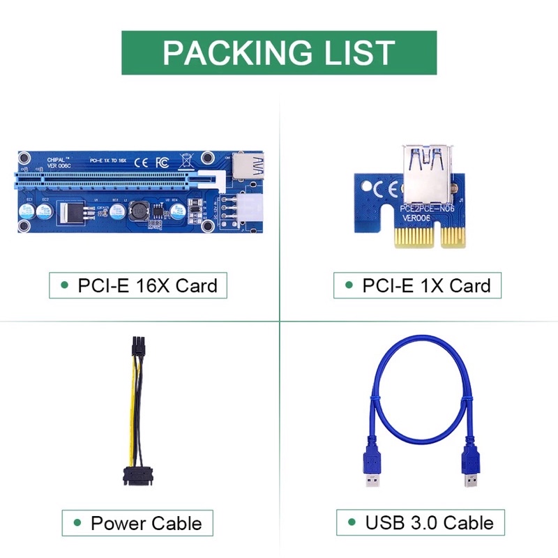 Thẻ nâng cấp PCI-E 006c 1X sang 16x30cm USB 3.0 SATA sang 6Pin | BigBuy360 - bigbuy360.vn