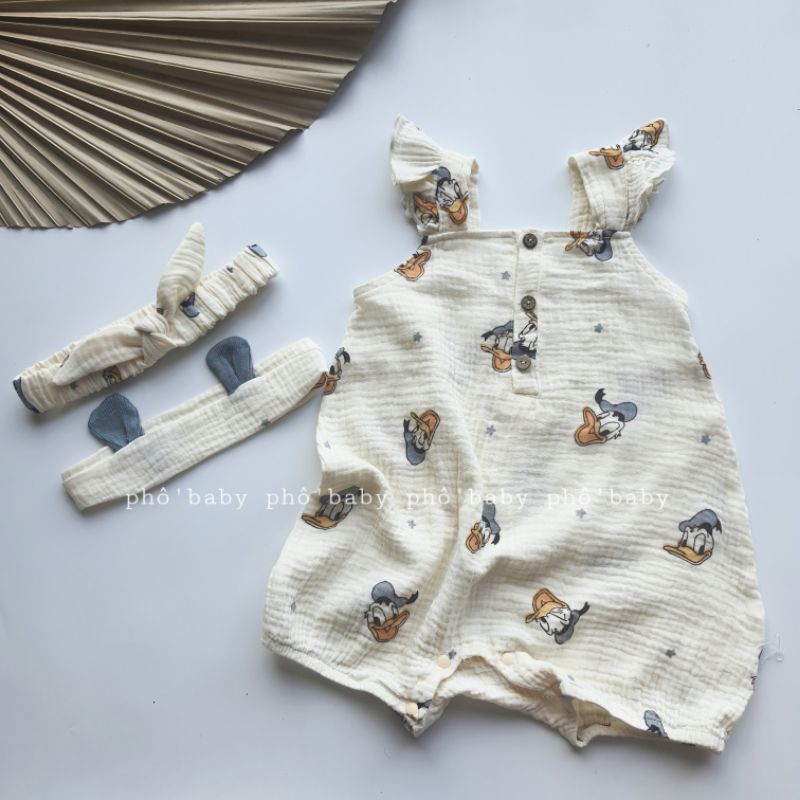 body, bộ vịt dolnal/ gấu bé gái bé trai chất liệu xô muslin cao cấp