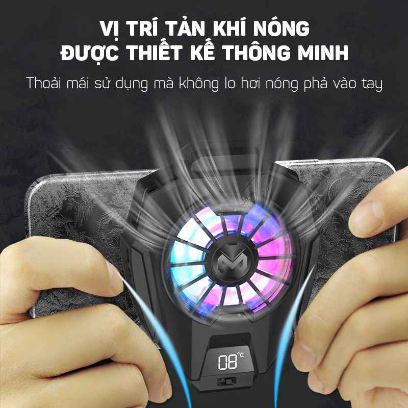 Quạt tản nhiệt điện thoại MEMO DL05-FREESHIP-làm mát bằng sò lạnh siêu mát, có màn hình hiển thị nhiệt độ-BH 12 tháng