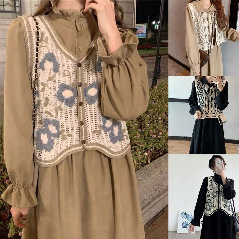 Áo Khoác Cardigan Dệt Kim Không Tay Cài Nút Họa Tiết Kẻ Sọc Đính Kim Cương Dành Cho Nữ