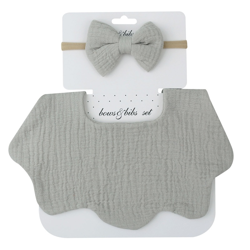 Yếm Ăn Thấm Hút Tốt Đính Nơ + Băng Đô Xinh Xắn Cho Bé Gái Sơ Sinh