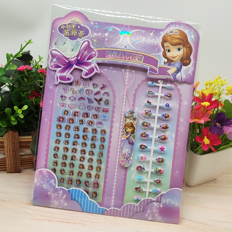 Set dán móng tay 3D bé gái kèm sticker, hình công chúa elsa, nàng tiên cá, sopia