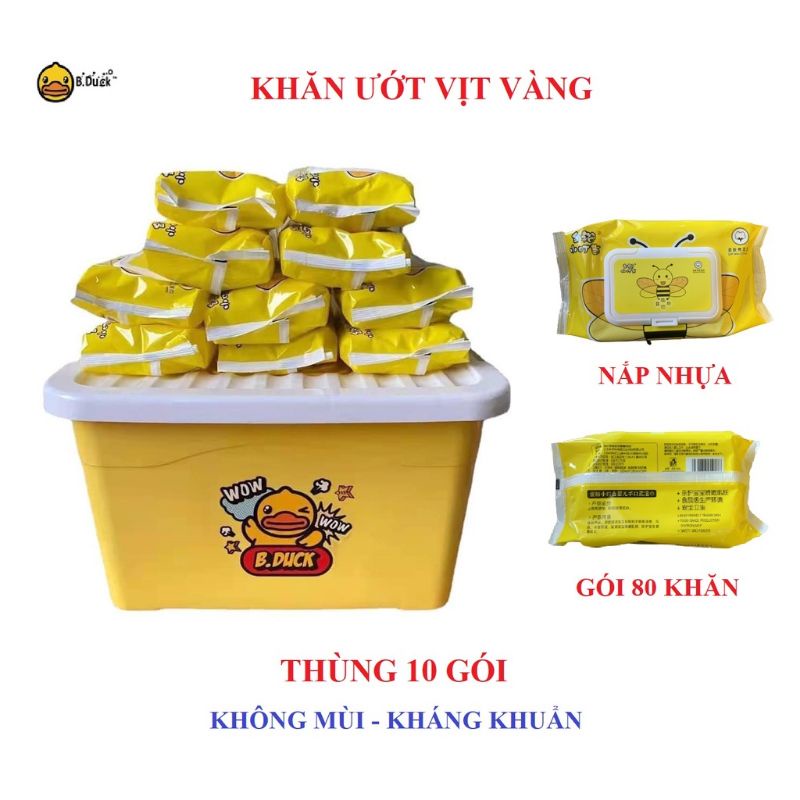 Thùng 10 gói khăn ướt kháng khuẩn Vịt vàng, Ong vàng