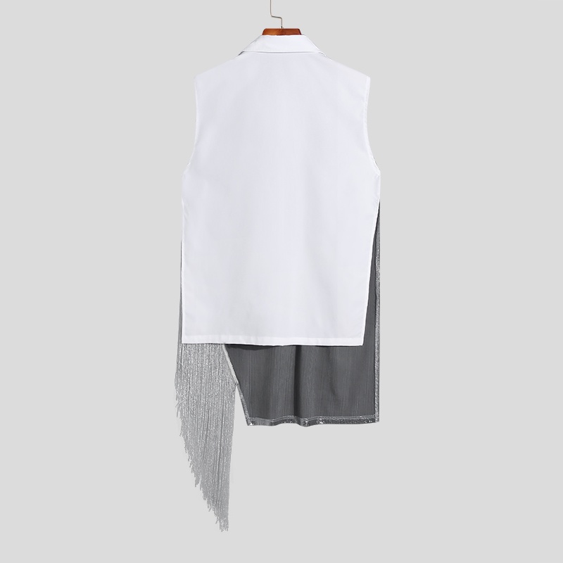 Áo sơ mi INCERUN sát nách phối tua rua lấp lánh cá tính tùy chọn màu sắc cho nam