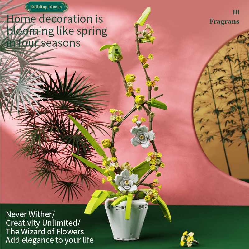 Mô hình khối lắp ráp SLUBAN ghép hình bó hoa chi mộc tê trang trí làm quà tặng