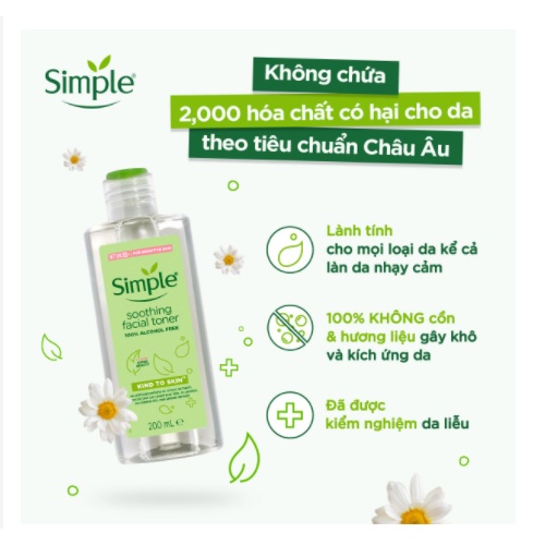 NƯỚC HOA HỒNG SIMPLE Toner 200ml - làm dịu và cân bằng độ ẩm cho da - lành tính không chứa cồn - Hoa Ban Cosmetic