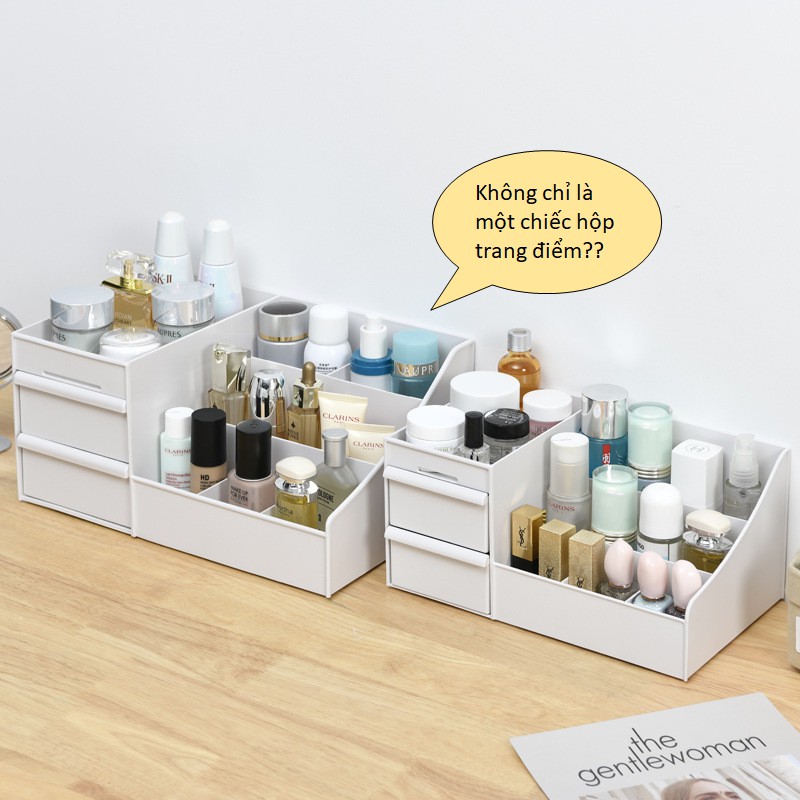 Kệ đựng mỹ phẩm, kệ để đồ trang điểm mini 3 tầng đa năng nhựa PP nhiều ô tiện ích (30x19x14cm)