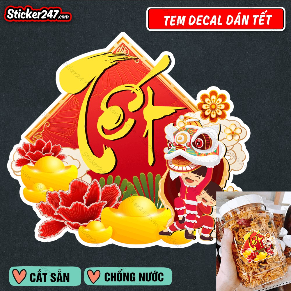 Tem Tết Mẫu Hoa, Múa Lân, Thỏi Vàng Chữ Tết - Decal Trang Trí Tết Độc Đáo Bắt Mắt 𝑭𝒓𝒆𝒆𝒔𝒉𝒊𝒑 Decal chống nước, cắt sẵn