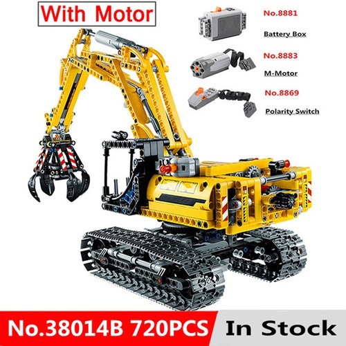 GOROCK Set 720 khối cho bé lắp ráp hình xe máy xúc Động cơ điều khiển từ xa