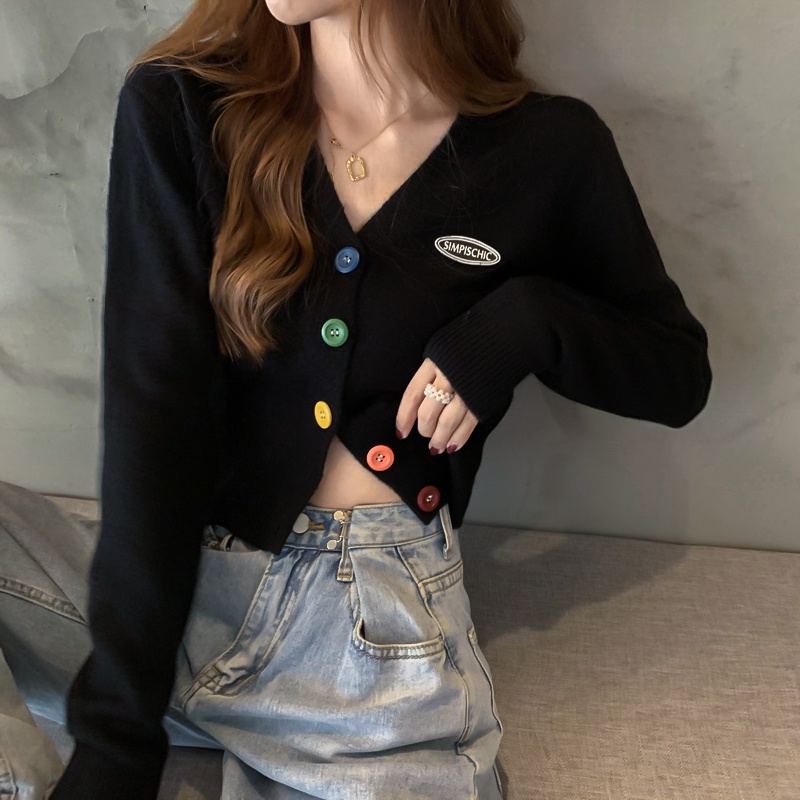 ZHELIHANGFEI Áo dệt kim cao eo hở rốn gợi cảm hot girl cổ chữ V áo ngắn