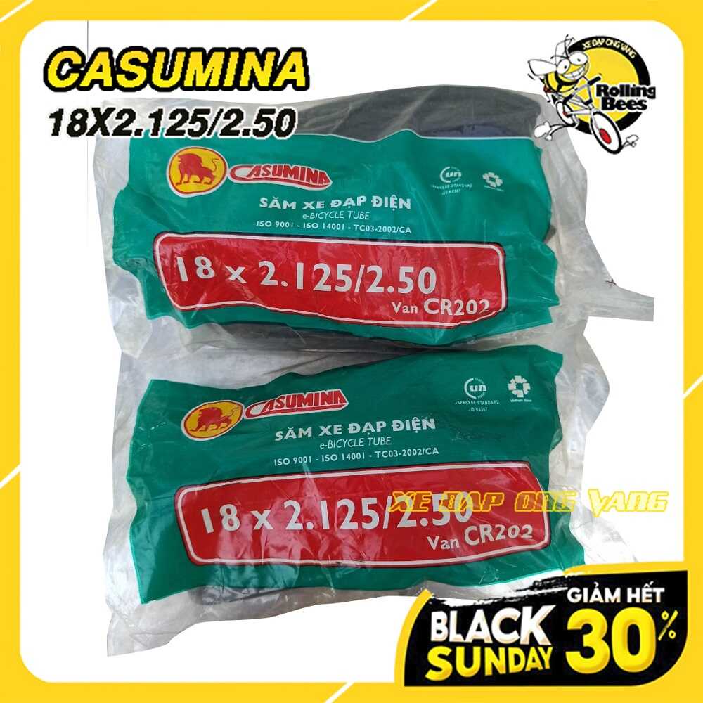 Ruột  Xe Đạp Điện 18x2.125/2.50 Van Cong, Thẳng chính hẫng Casumina