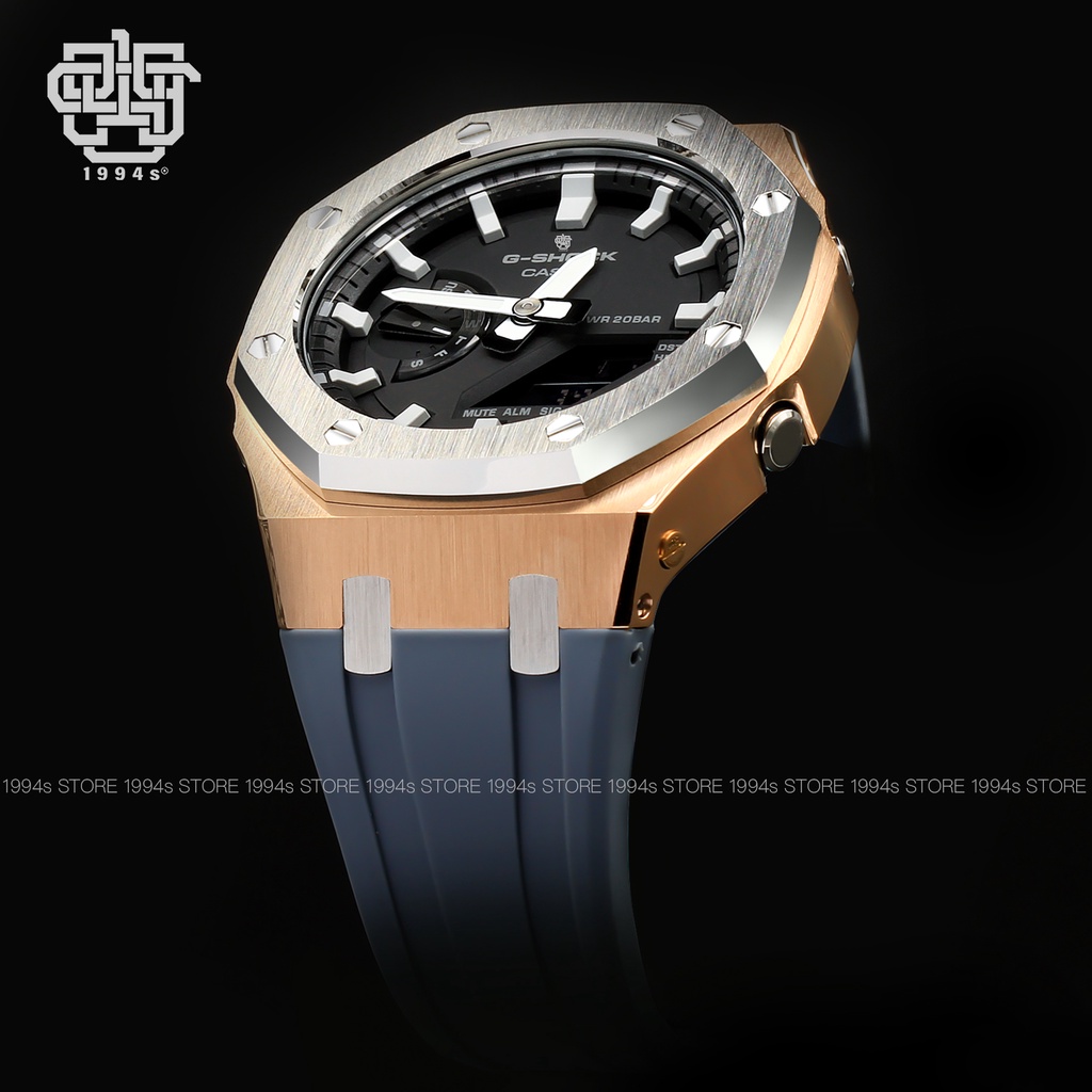 Đồng hồ nam Casio G-Shock GA-2100-1A custom AP Royal Oak, Rose Gold Silver x Gray, hàng chính hãng, bảo hành 05 năm