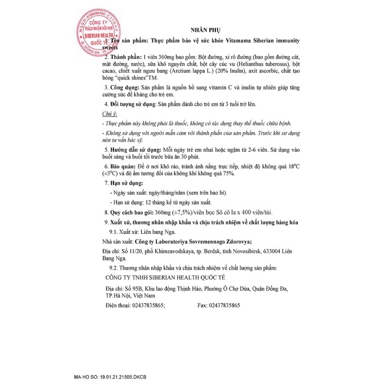 Viên uống tăng đề kháng cho bé-vitamama siberian