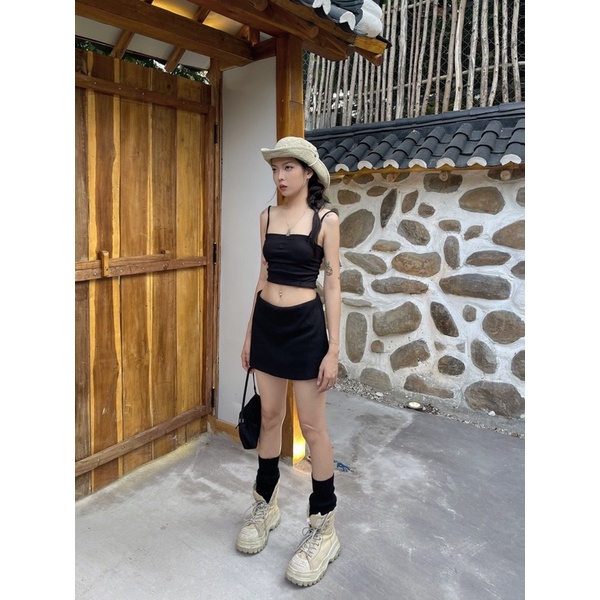 Chân váy cạp trễ phong cách y2k có quần bảo hộ