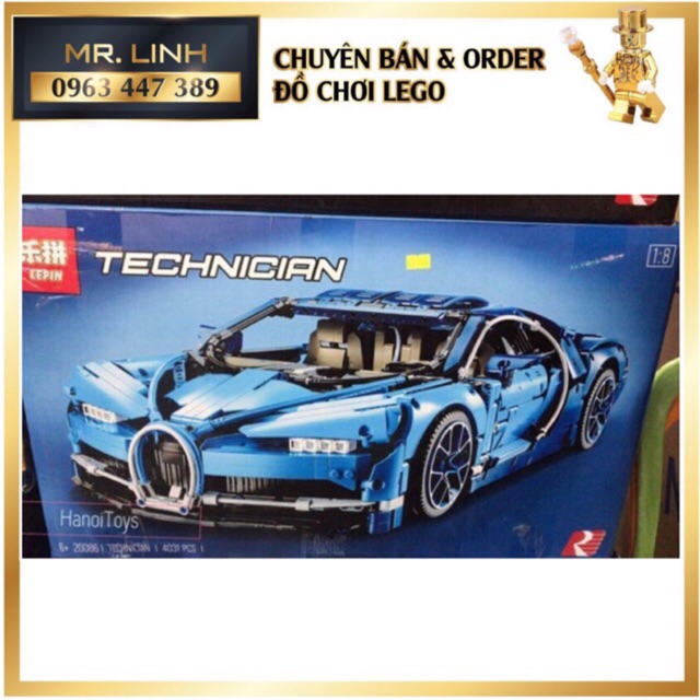 Lego Technic - Lepin 20086 (  Xếp hình siêu xe Bugatti Chiron  - Xanh Cam Đỏ 3636 khối )