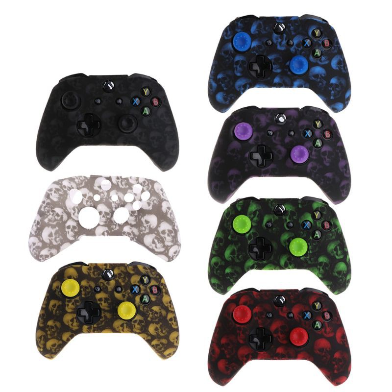 Skull Pattern Silicone Gamepad Cover+2 Joystick Caps For XBox One X S Controller