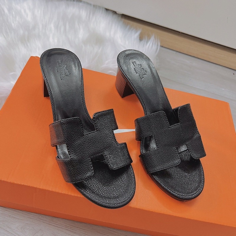 Bán Sỉ- Dép nữ cao gót quai mềm chữ H gót vuông vân gỗ 5cm