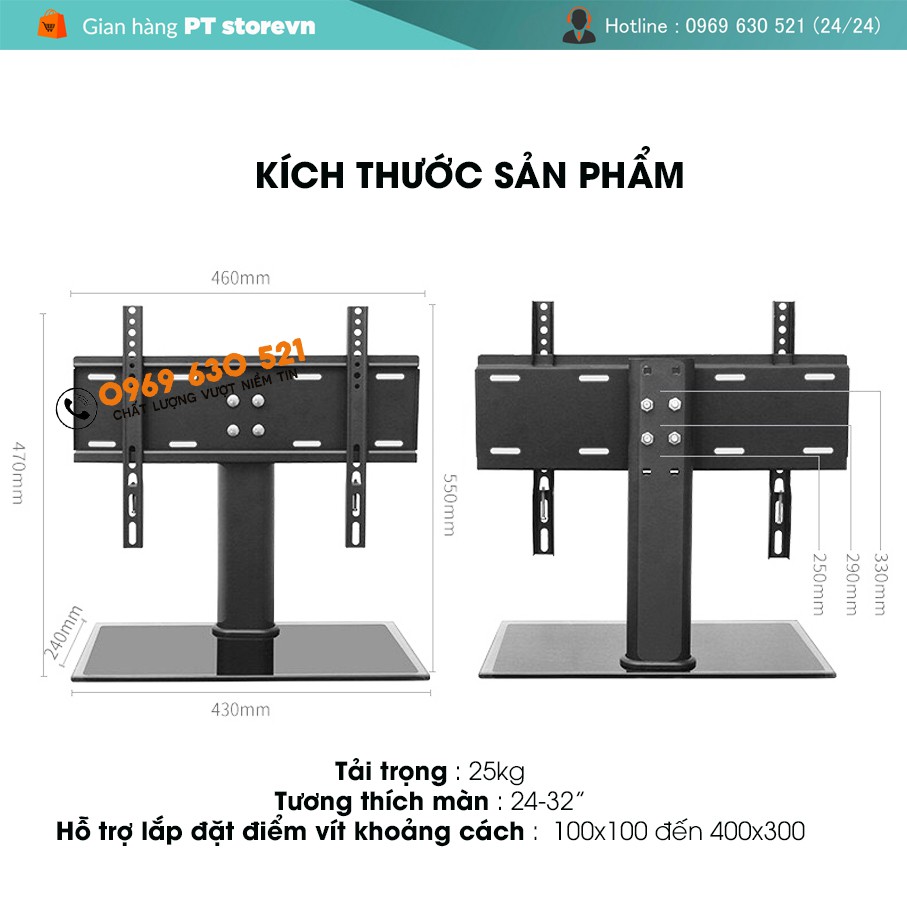 [Hàng Cao Cấp] Chân đế tivi đa năng 26 - 32 Inch - Chân tivi để bàn mặt kính cường lực - Model: DZ32