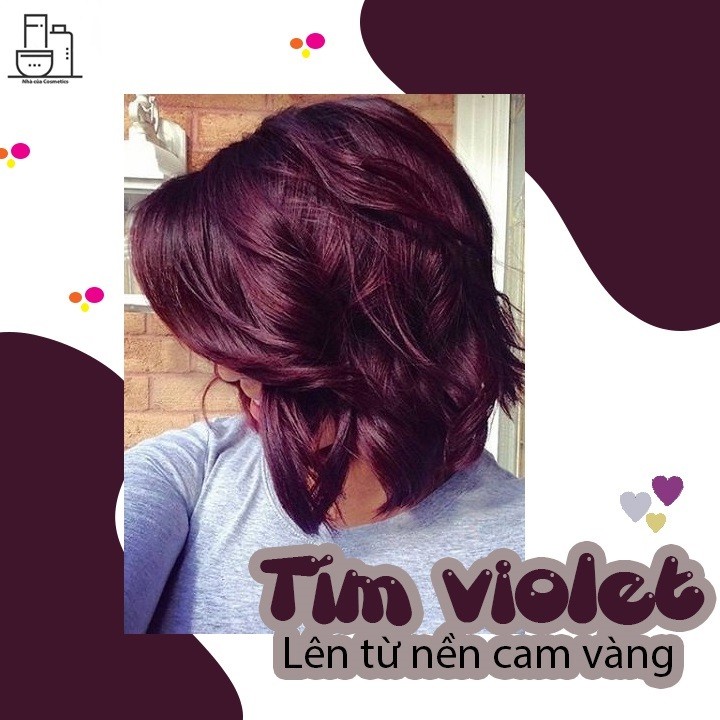 Thuốc nhuộm tóc màu tím violet tặng trợ nhuộm oxy, bao tay, mũ chùm ủ tóc